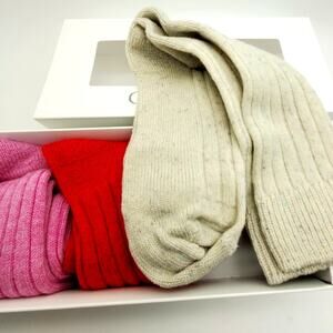 Cashmere Socks 3 Pack Gift Set Women 9-11 Garnet Hill Crew Luxury New Cozy Soft